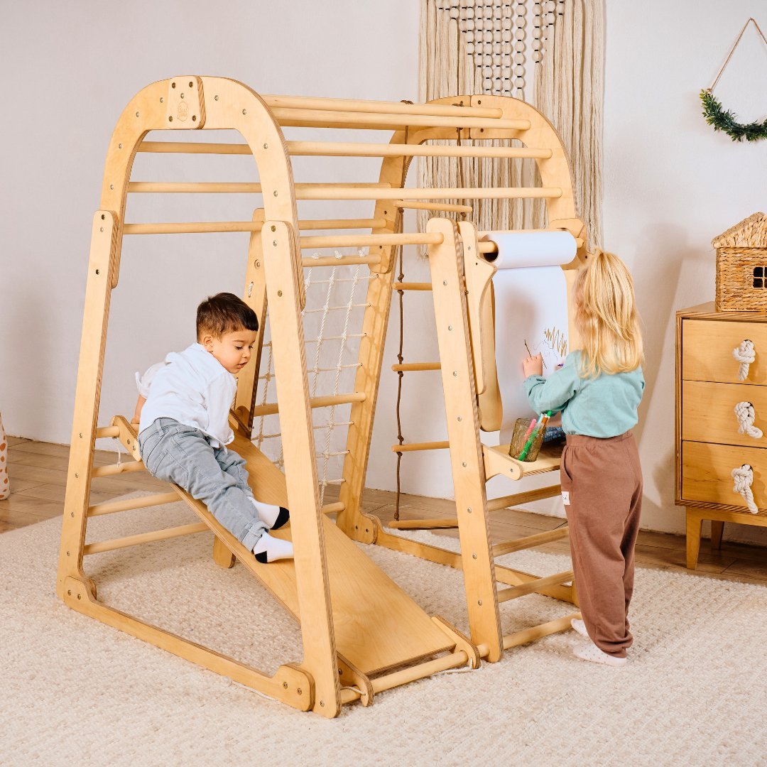 Goodevas 7-in-1 Indoor Playground with Swings, Slide & Art Set