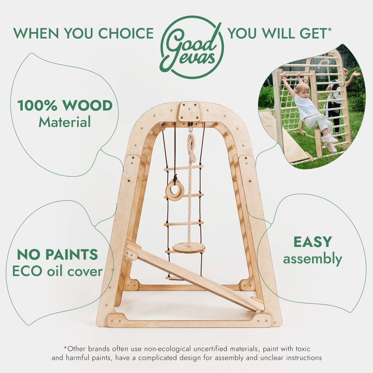 Goodevas 6-in-1 Indoor Wooden Playground with Swings & Slide