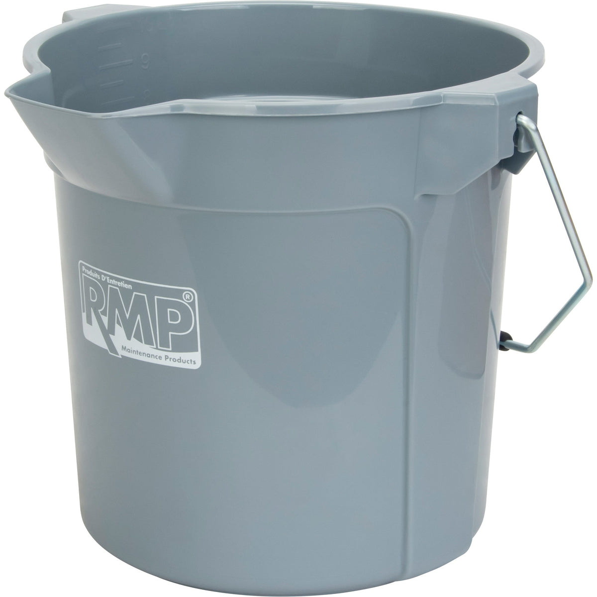 Round Bucket with Pouring Spout, 2.64 US Gal. (10.57 qt.) Capacity, Grey