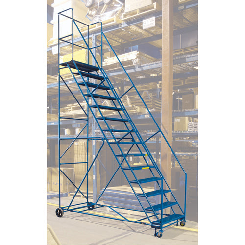 CSA Steel Rolling Ladder with Locking Step, 14 Steps, 128" Platform