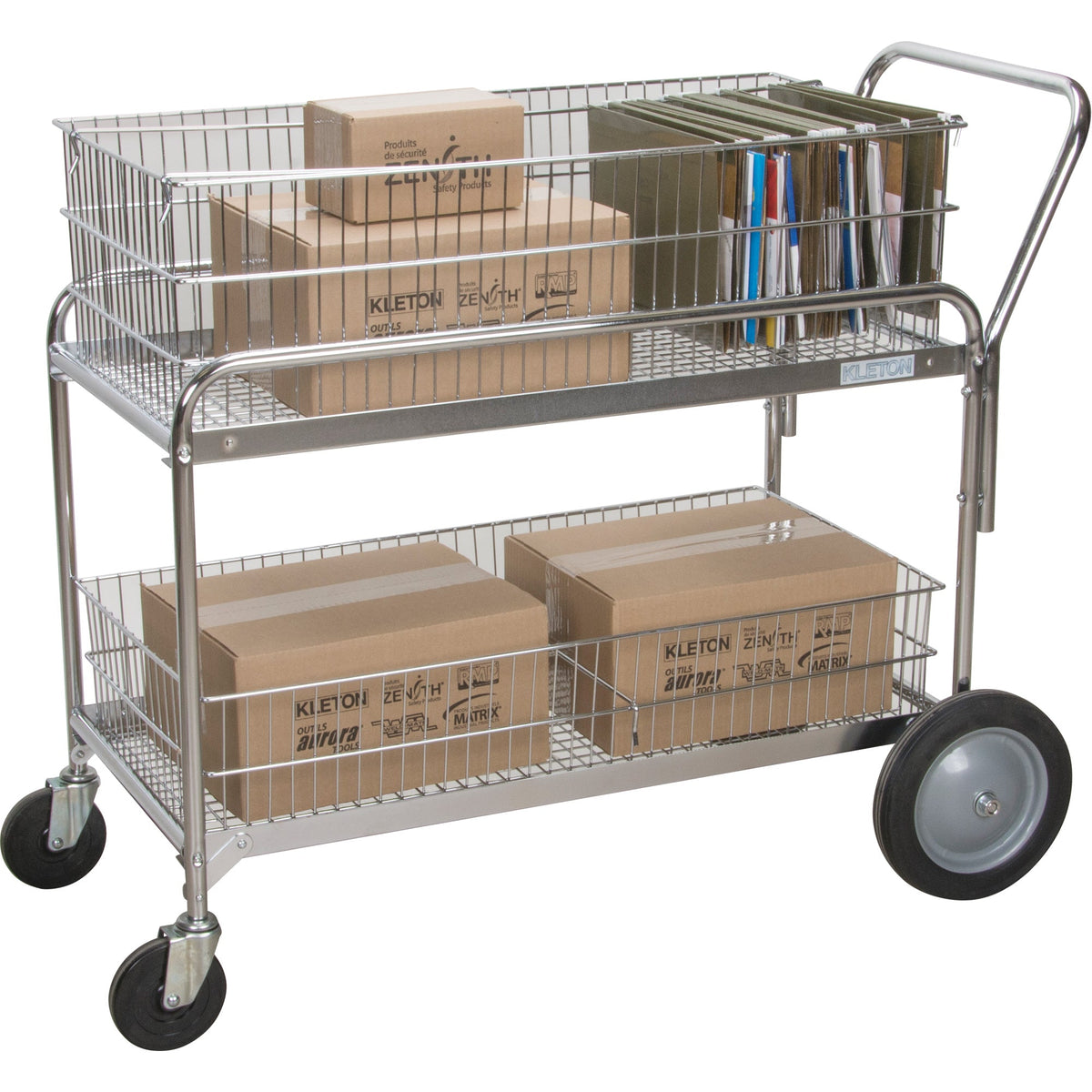 Chrome Wire Mesh Office Mail Cart, 23" x 42" x 38", 250 lb
