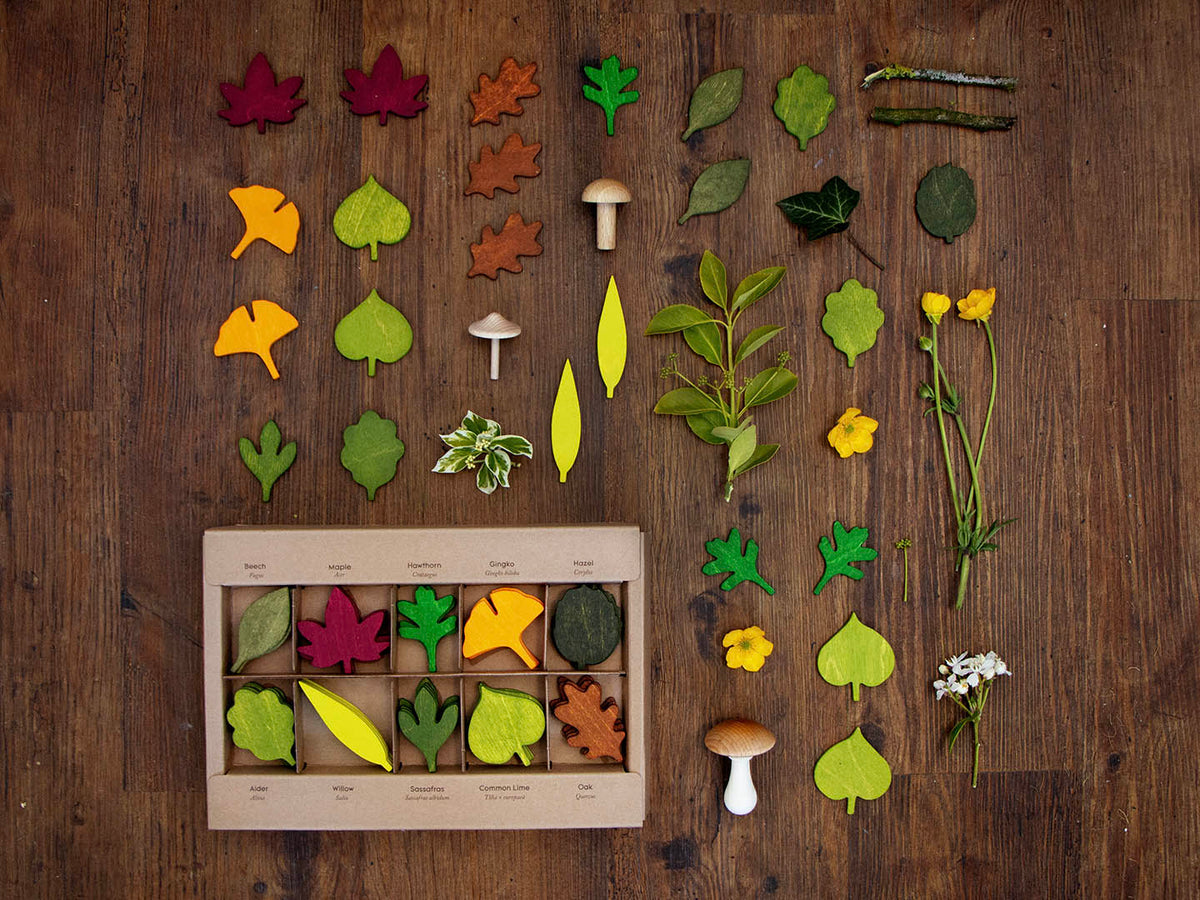 Wooden Woodland Leaves Loose Parts Set, 40 Pieces