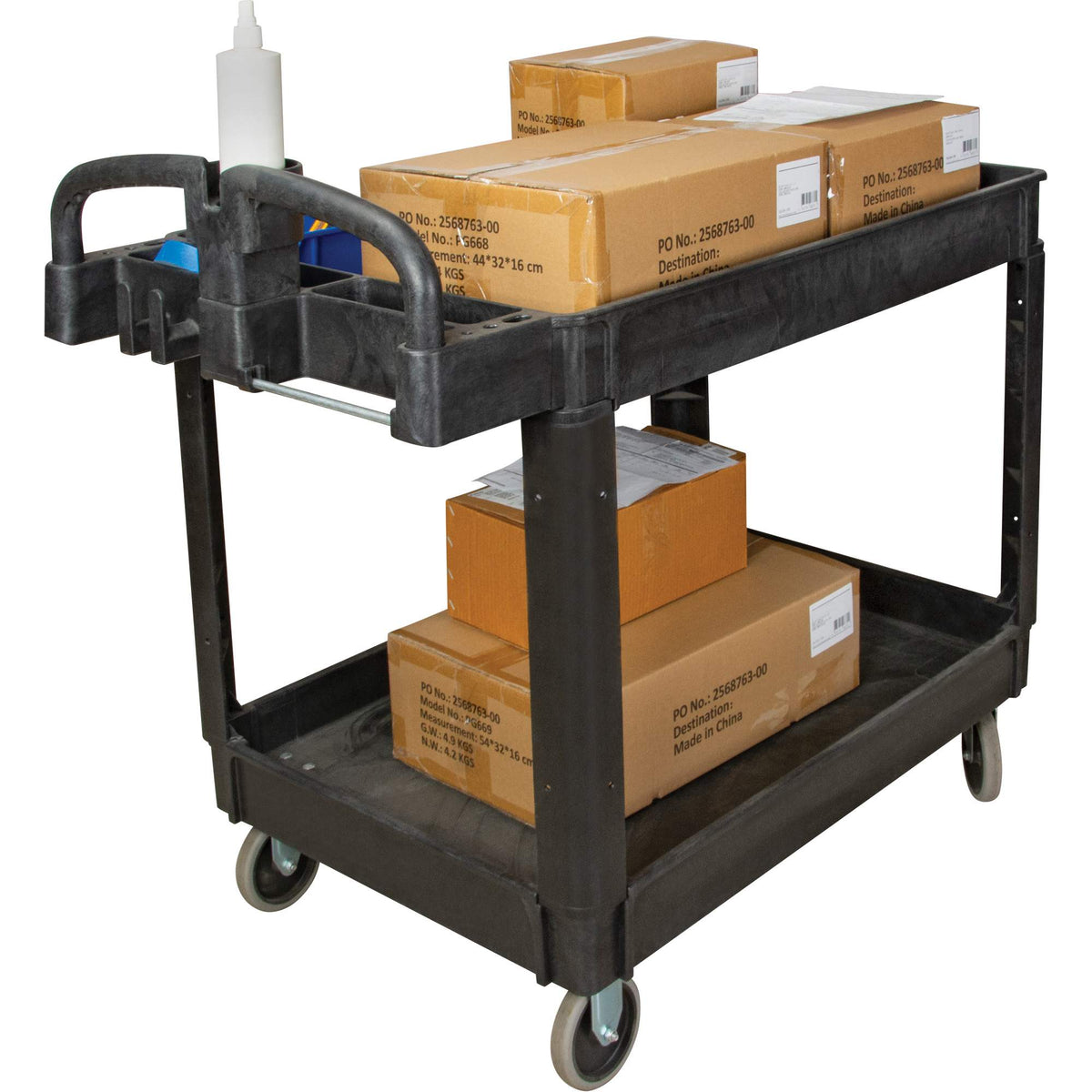 Utility Cart, 2 Tiers, 25-5/8" x 33-1/2" x 43-3/4", 550 lbs. Capacity