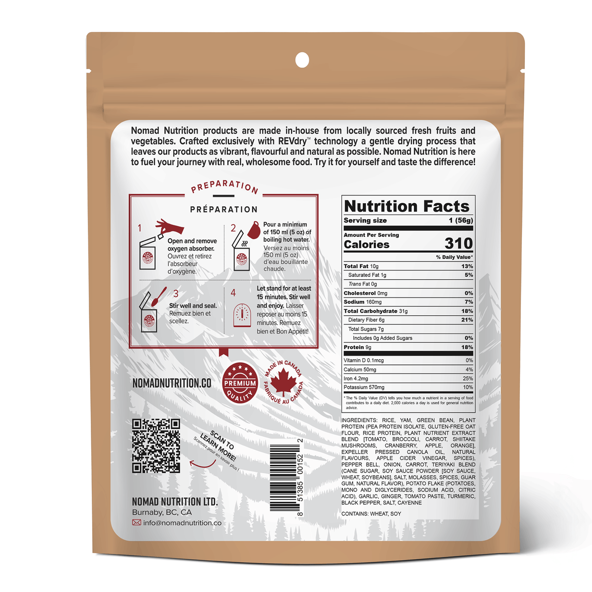 Nomad Nutrition Chick'n Teriyaki Bowl Dehydrated Meal, 56 g
