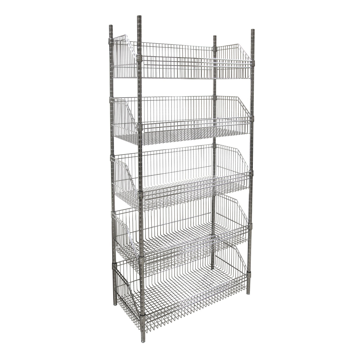 Wire Basket Shelving Unit, 5 Tiers, 48" W x 74" H x 24" D