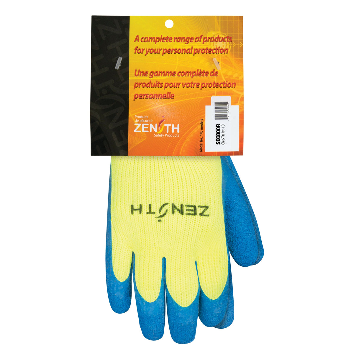 High-Visibility Latex Coated Gloves, 7 Gauge Acrylic, Size 10