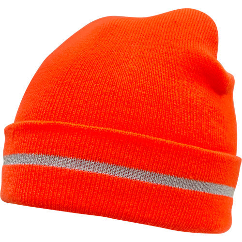 High-Visibility Acrylic Knit Hat with Reflective Stripe, Orange