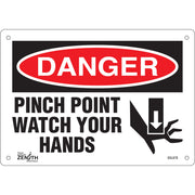 "Pinch Point" Sign, 7" x 10", Plastic, English with Pictogram