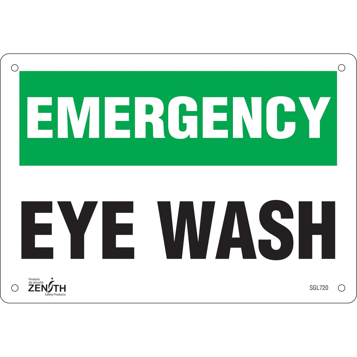 "Eye Wash" Sign, 7" x 10", Plastic, English