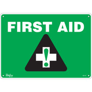 "First Aid" Sign, 10" x 14", Plastic, English with Pictogram