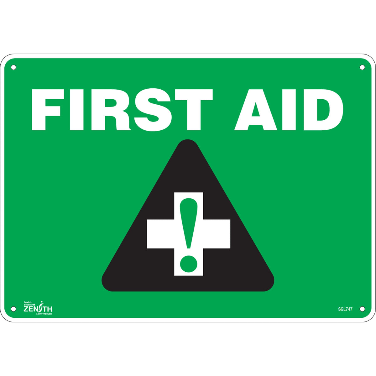 "First Aid" Sign, 10" x 14", Plastic, English with Pictogram
