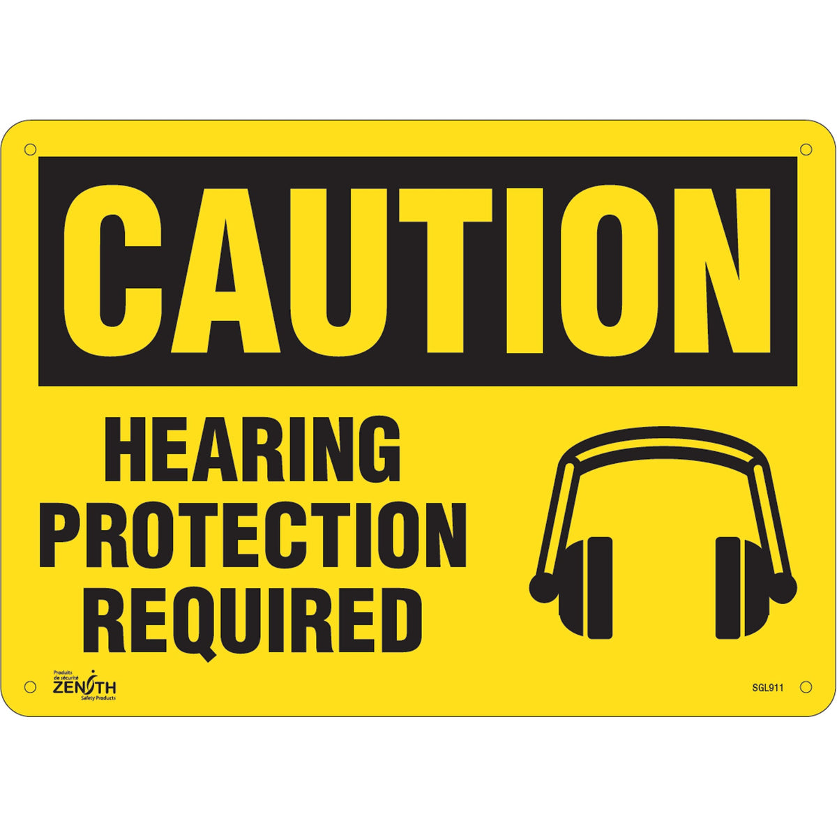 Hearing Protection Required Sign, 10" x 14", Plastic, English