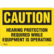 Hearing Protection Required Noise Hazard Sign, 10" x 14", Plastic