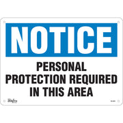 "Personal Protection Required" Sign, 10" x 14", Plastic, English