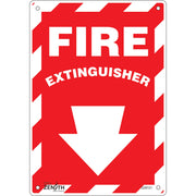 Fire Extinguisher Sign with Down Arrow, 10" x 7", Plastic, English