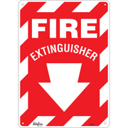 Fire Extinguisher Sign with Down Arrow, 14" x 10", Plastic, English