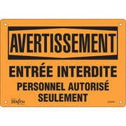 "Personnel Autorisé Seulement" Sign, 7" x 10", Plastic, French