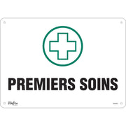 "Premiers Soins" Sign, 10" x 14", Plastic, French with Pictogram
