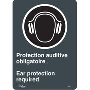 Ear Protection Required Sign, 14" x 10", Vinyl, Bilingual