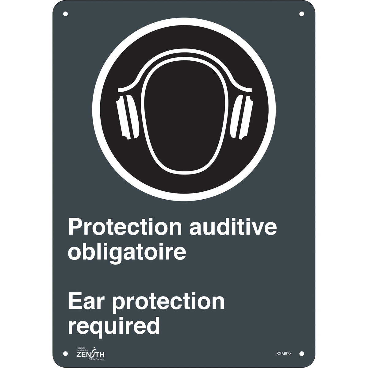 Ear Protection Required Sign, 14" x 10", Aluminum, Bilingual