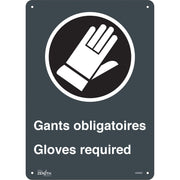 Gloves Required Sign, 14" x 10", Plastic, Bilingual