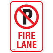 No Parking Fire Lane Sign, 18" x 12", Aluminum, English