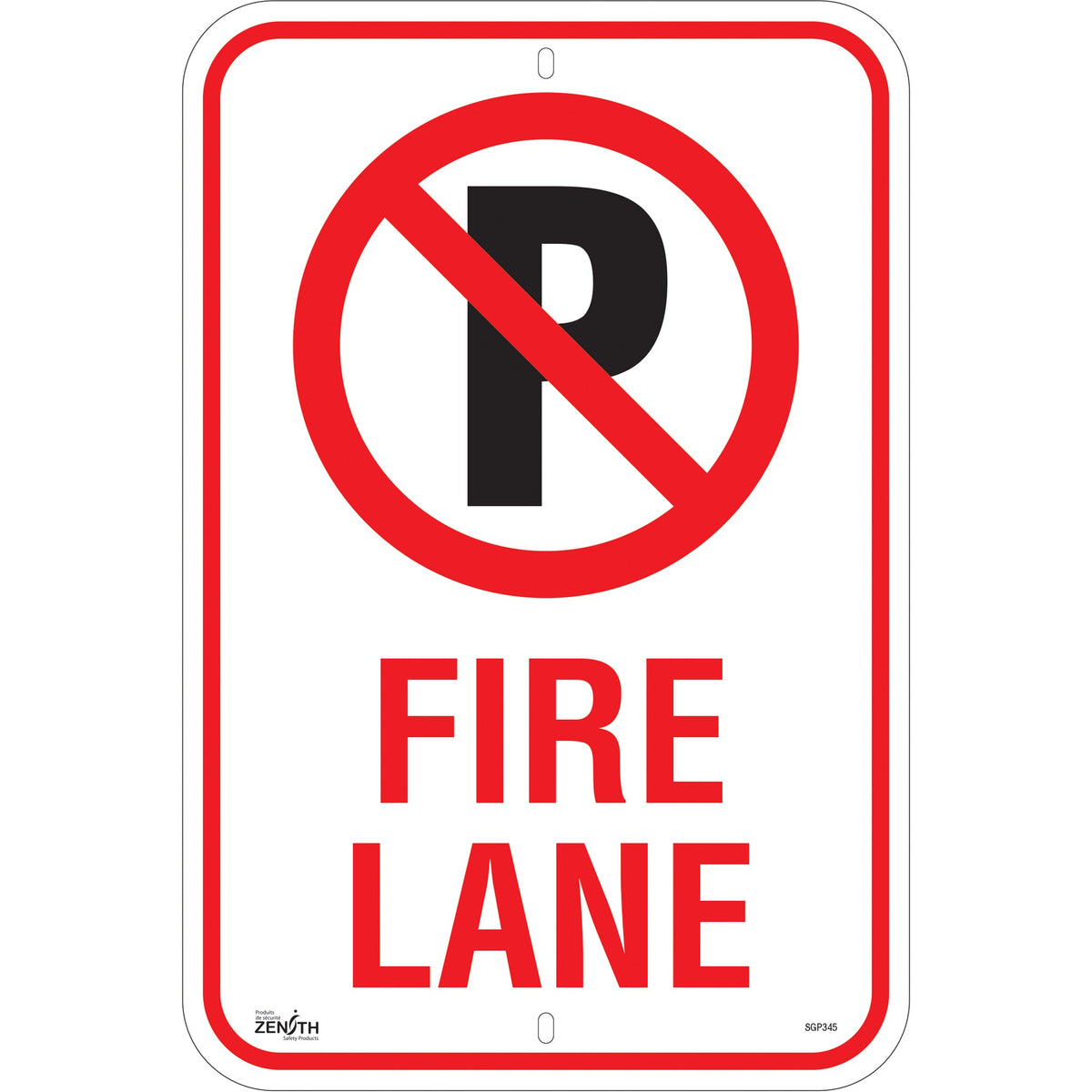 No Parking Fire Lane Sign, 18" x 12", Aluminum, English