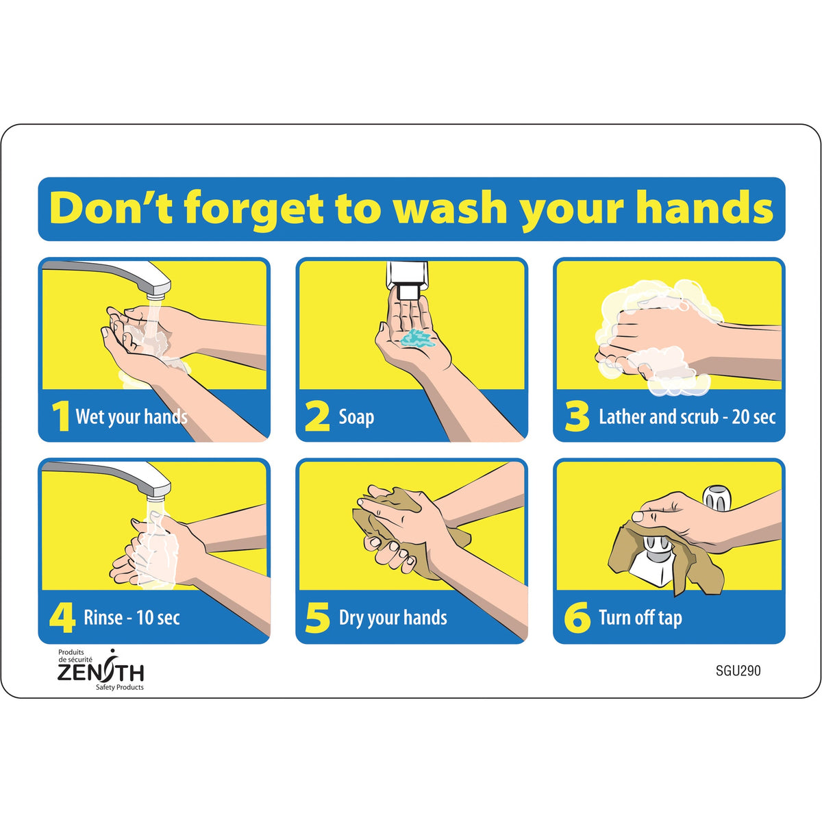 Don't Forget to Wash Your Hands Sign, 7" x 10", Vinyl, English
