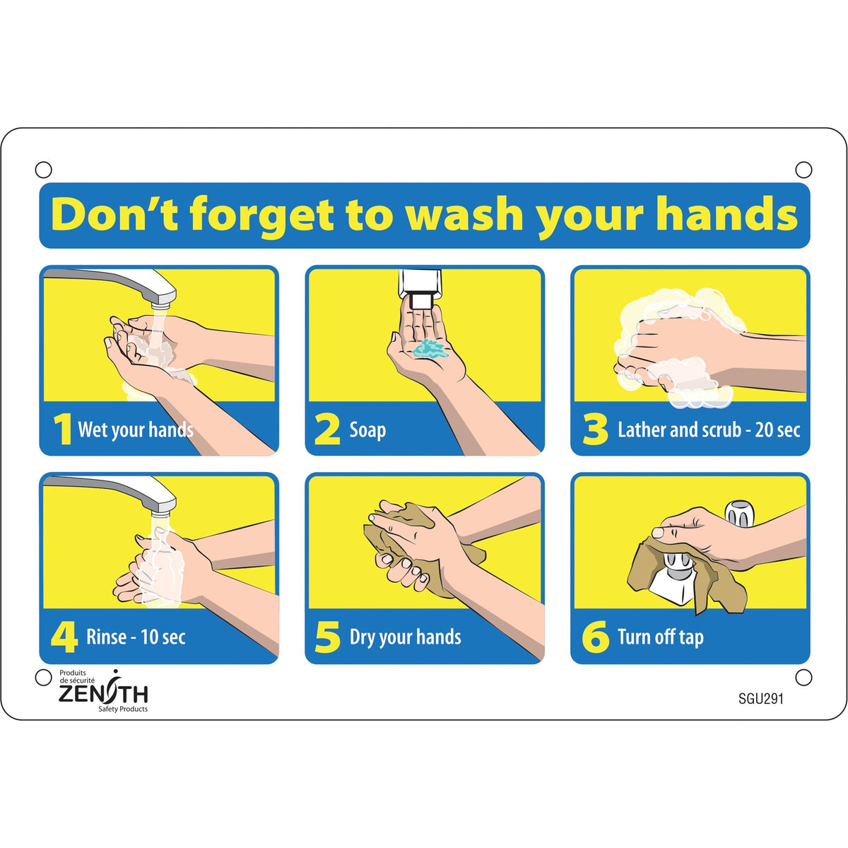 Don't Forget to Wash Your Hands Sign, 7" x 10", Plastic, English