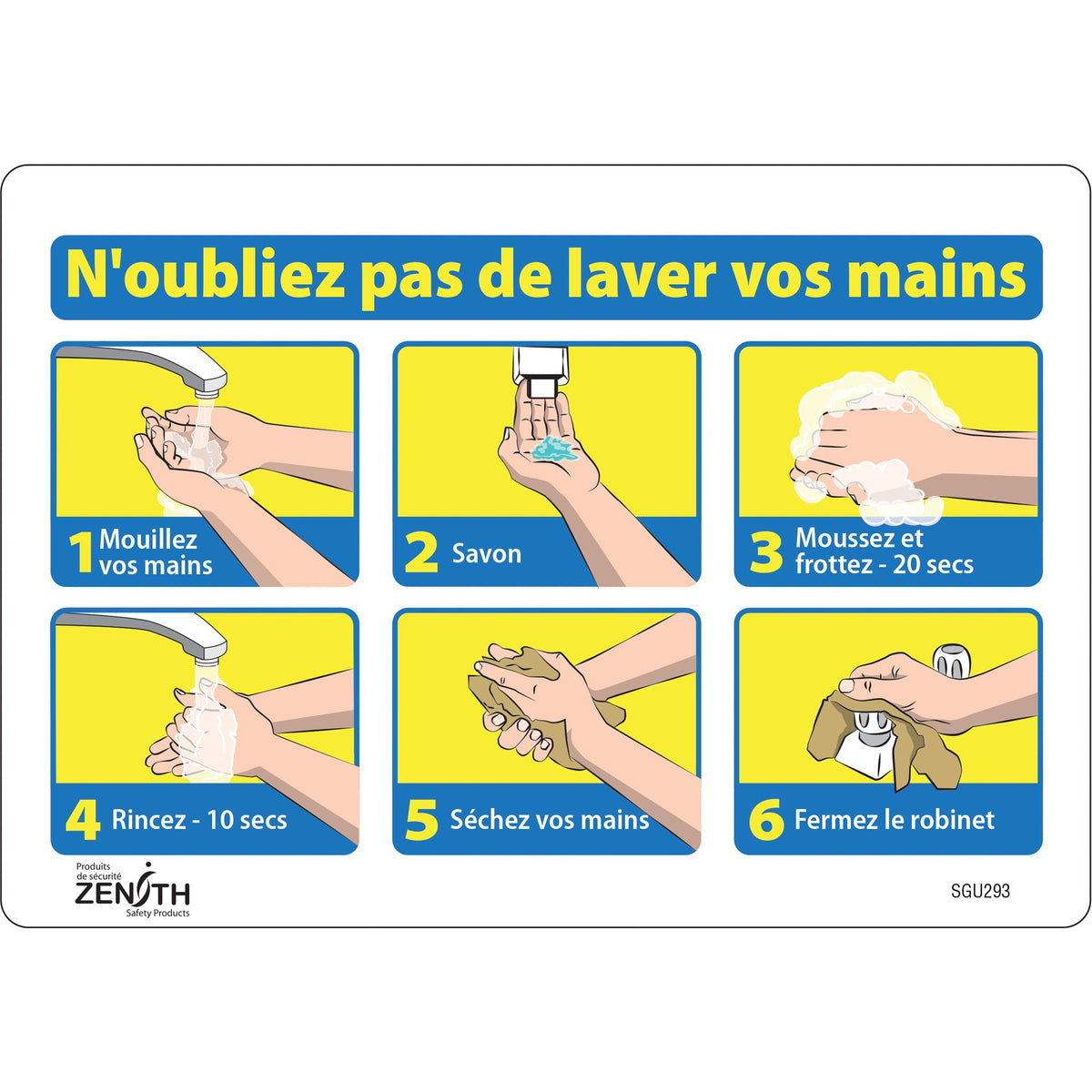 N'oubliez Pas de Laver Vos Mains Sign, 7" x 10", Vinyl, French