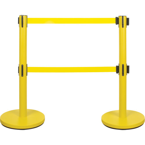 Dual Belt Steel Crowd Control Barrier, 35" H, 7' Yellow Tape