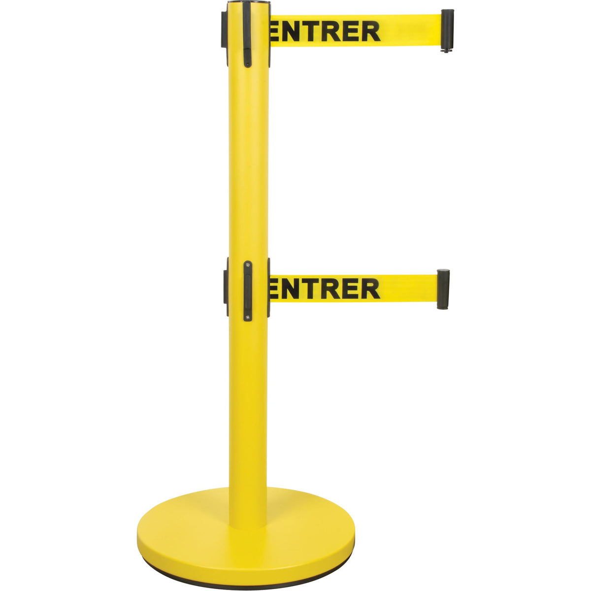 Dual Belt Steel Crowd Control Barrier, 35" H, 7' Yellow Tape