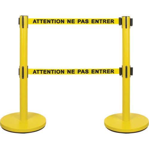 Dual Belt Steel Crowd Control Barrier, 35" H, 7' Yellow Tape