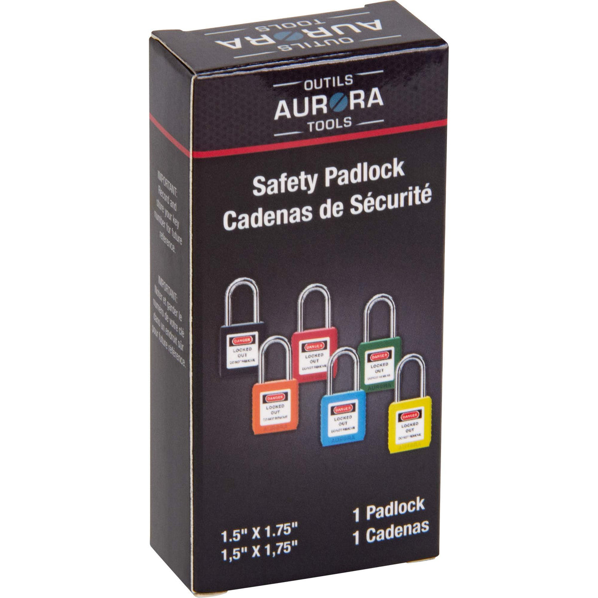 Safety Lock, Black, Keyed Different, Thermoplastic, 1-1/2" Width