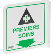 90° Projecting Premiers Soins Sign, 8" x 8", Plastic, French