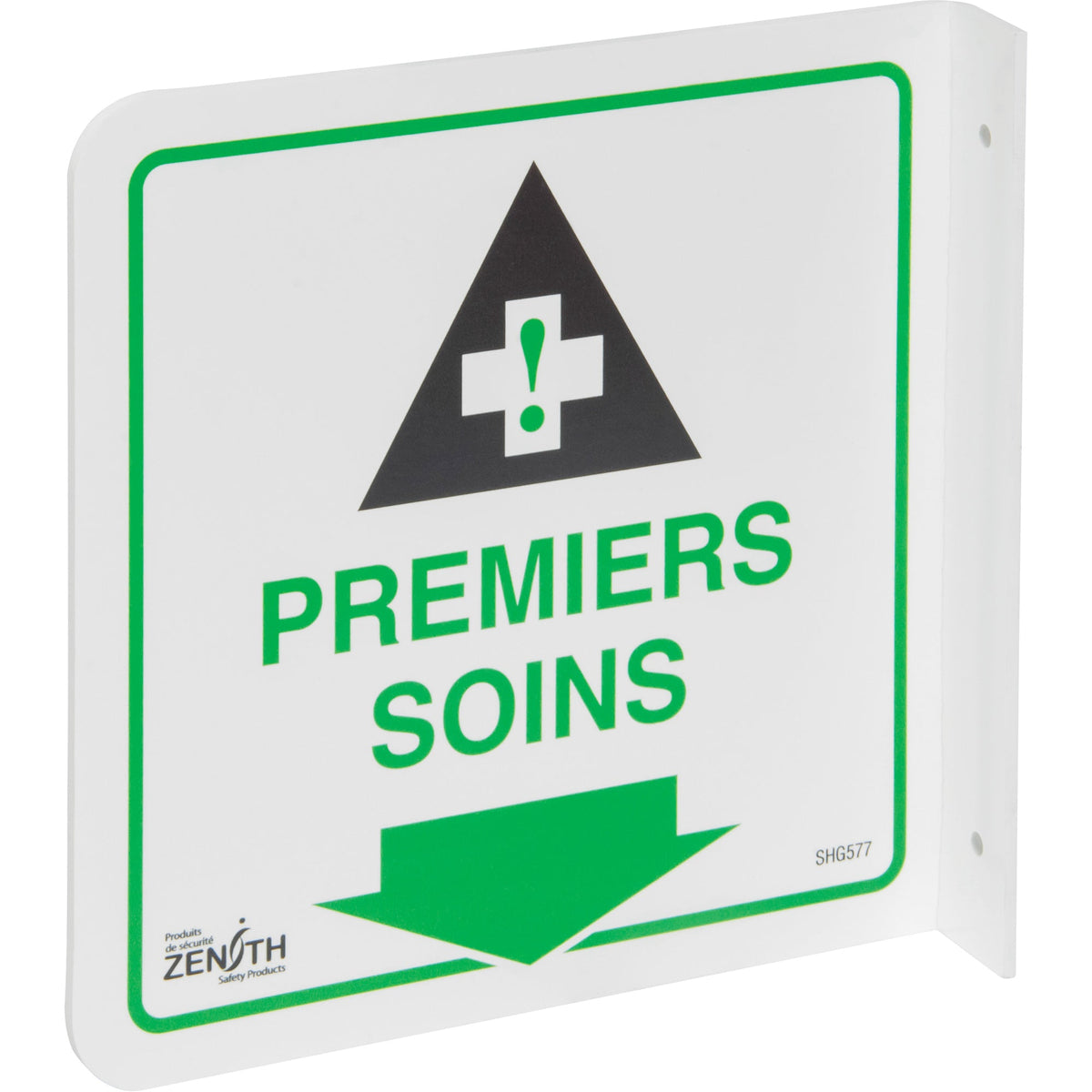 90° Projecting Premiers Soins Sign, 8" x 8", Plastic, French