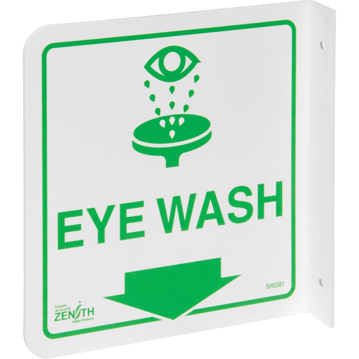 90° Projecting Eye Wash Sign, 8" x 8", Plastic, English