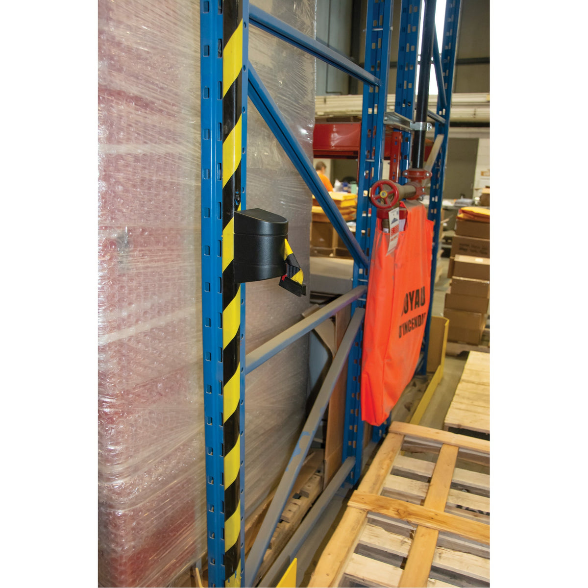Magnetic Wall Mount Barrier, 15' Black & Yellow Tape