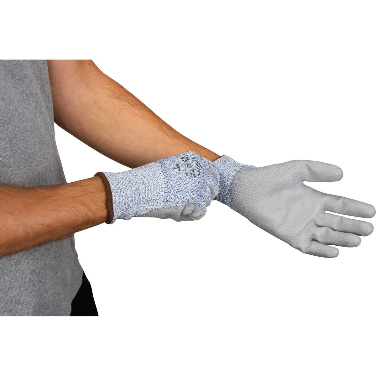Stretch Cut-Resistant PU Coated Gloves, RPET, ANSI A2, Size 8
