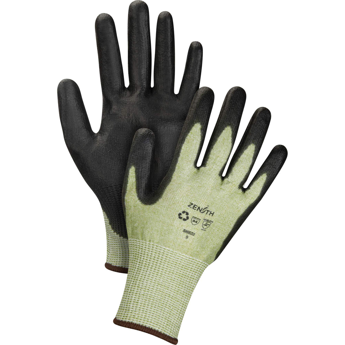 Seamless Cut-Resistant PU Coated Gloves, RPET, ANSI A4, Size 9