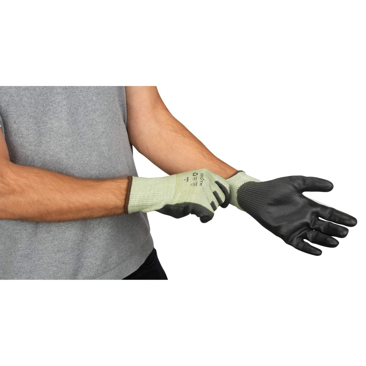 Seamless Cut-Resistant PU Coated Gloves, RPET, ANSI A4, Size 9