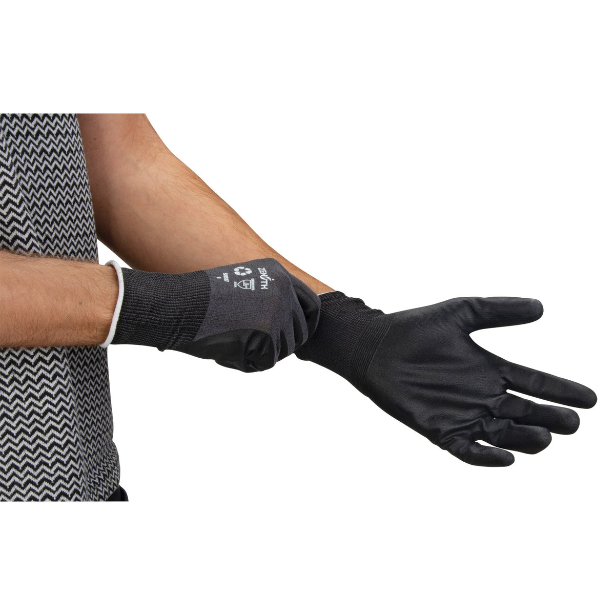 Breathable Foam Nitrile Coated Gloves, RPET Shell, 21 Gauge, Size 7