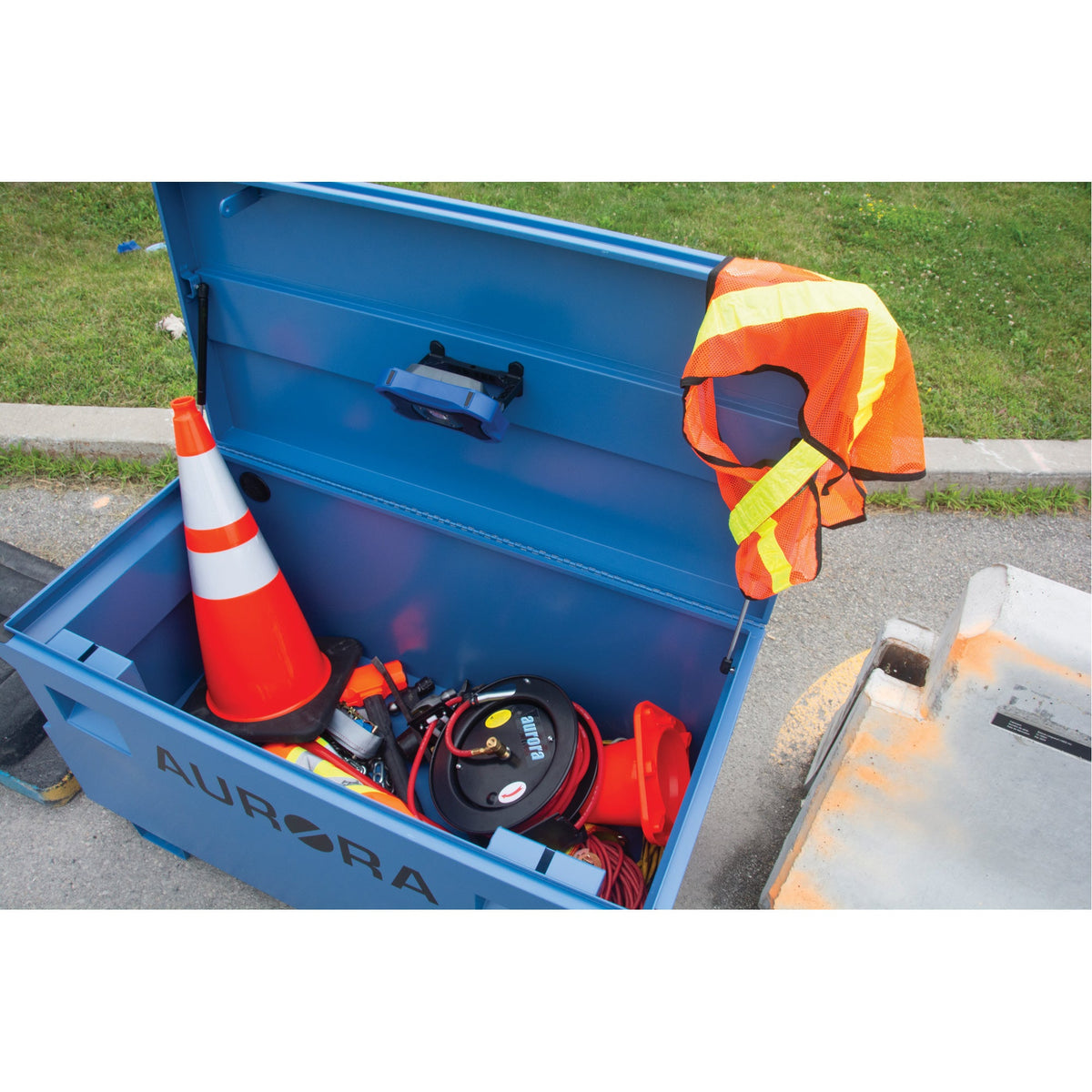 Jobsite Tool Box, 60" x 24" x 27-1/2", Steel, Blue