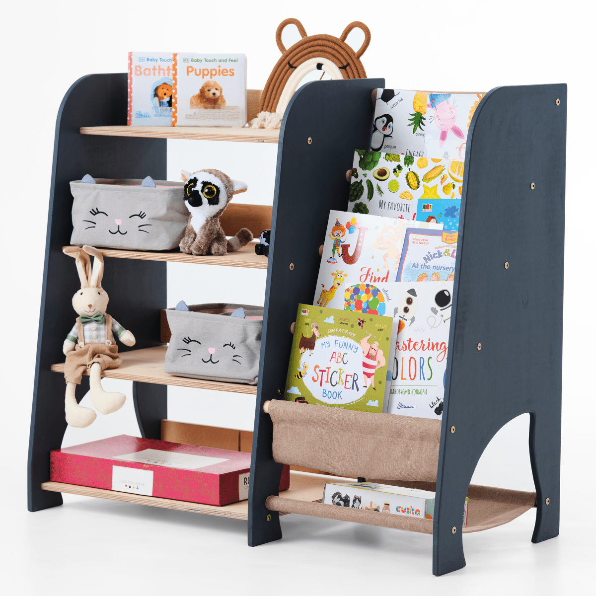 Goodevas Wooden Montessori 2-in-1 Bookshelf & Toy Shelf