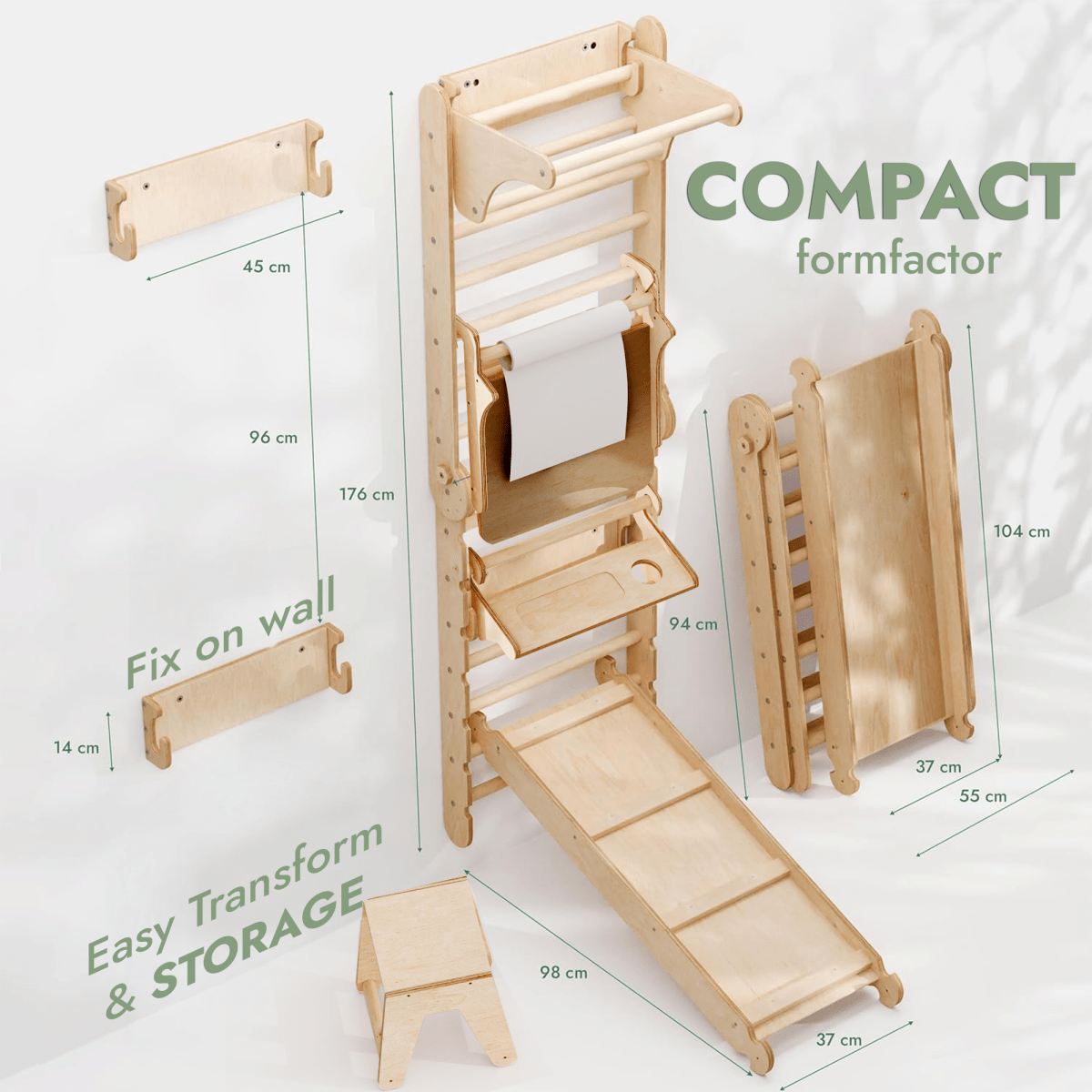 Goodevas 7-in-1 Swedish Wall Climbing Set with Swings & Art Add-On