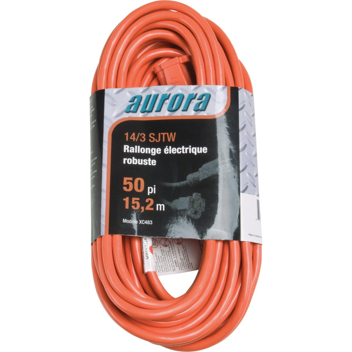 Vinyl Extension Cord, Outdoor, SJTW, 14/3 AWG, 15 A, 50'