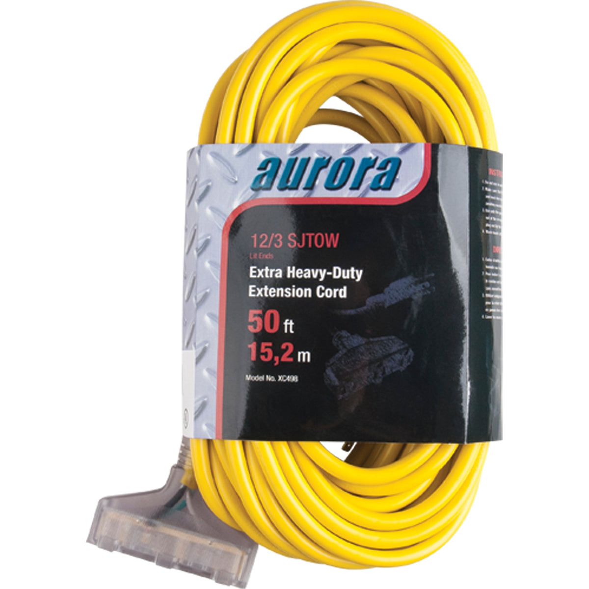 Outdoor Vinyl Extension Cord, 3 Outlets, 12/3 AWG, 15 A, 50'