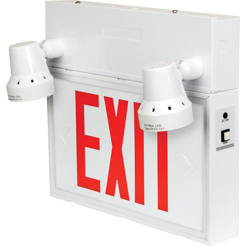 LED Exit Sign with Security Lights, Battery/Hardwired, English