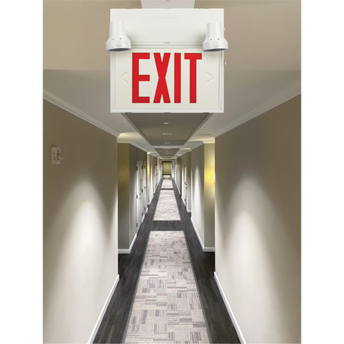 LED Exit Sign with Security Lights, Battery/Hardwired, English